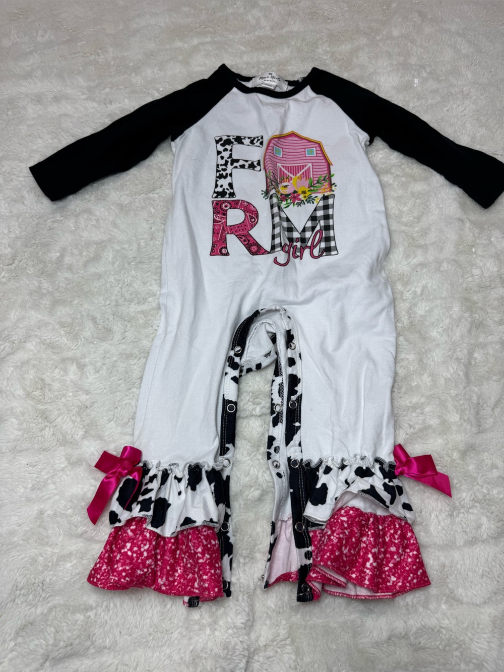 Farm Girl Ruffle Romper - Black & Pink Kids Costume